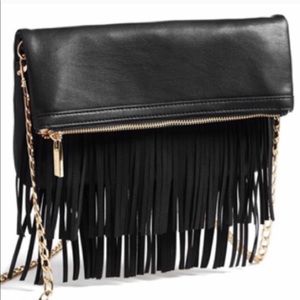 Deux Lux Crossbody Chain Clutch Black Fringe
